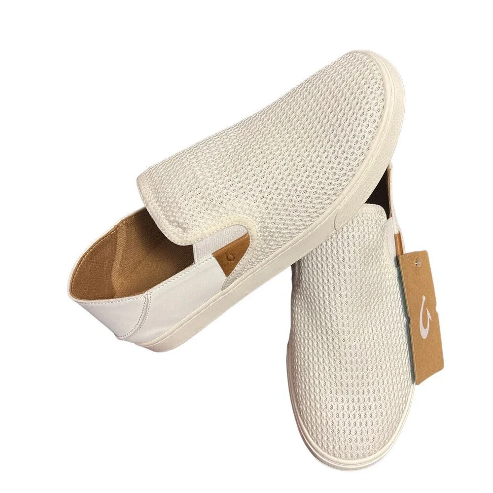 Olukai Pehuea Bright White Sneaker Slip-on Flat US Women Size 11